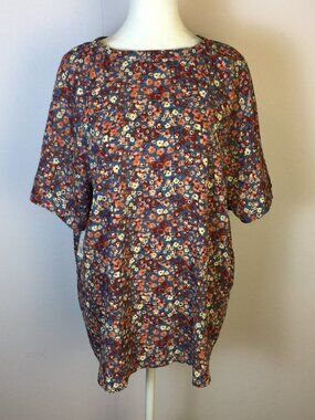 New! Peace & Pearls Blouse Top Size M Womans Blue Floral Short Sleeve Tie Back